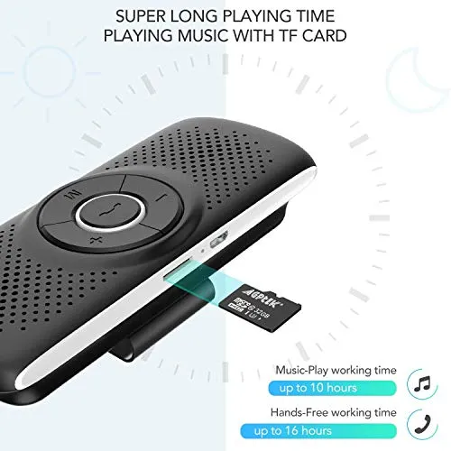 AGPTEK Vivavoce Auto Bluetooth 5.0 con Siri Assistente Comandi Vocali di Google Altoparlante Kit e Scheda TF Supporto per Aletta Parasole Connessione Automatica, Nero