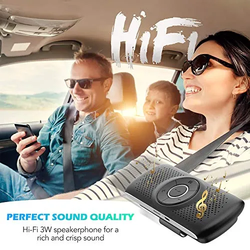 AGPTEK Vivavoce Auto Bluetooth 5.0 con Siri Assistente Comandi Vocali di Google Altoparlante Kit e Scheda TF Supporto per Aletta Parasole Connessione Automatica, Nero