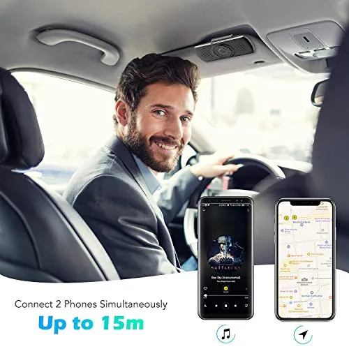 AGPTEK Vivavoce Auto Bluetooth 5.0 con Siri Assistente Comandi Vocali di Google Altoparlante Kit e Scheda TF Supporto per Aletta Parasole Connessione Automatica, Nero