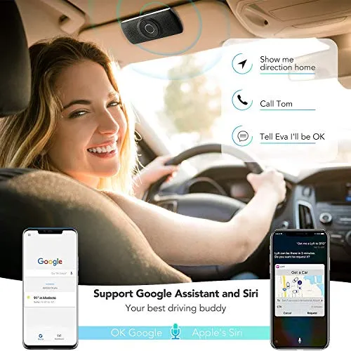 AGPTEK Vivavoce Auto Bluetooth 5.0 con Siri Assistente Comandi Vocali di Google Altoparlante Kit e Scheda TF Supporto per Aletta Parasole Connessione Automatica, Nero