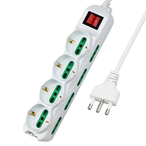 Extrastar Multipresa 12 Posti 4 polivalenti (schuko 10/16A) 8 bivalenti 10/16A, Colore bianco, Cavo 1.5 m - Spina 16A