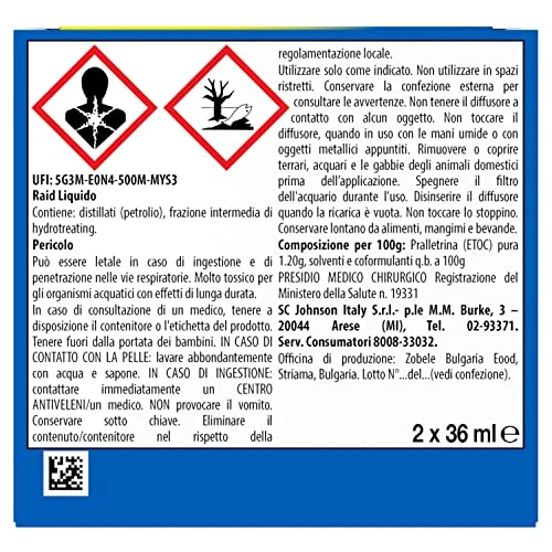 Raid Liquido Elettrico Antizanzare Doppia Ricarica, Inodore, Confezione da 2 Ricariche da 36ml, 120 Notti