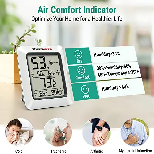ThermoPro TP50 Termometro Igrometro Digitale per Ambiente Misuratore di Umidità e Temperatura Interno per Casa Termoigrometro Professionale per Misura Stanza