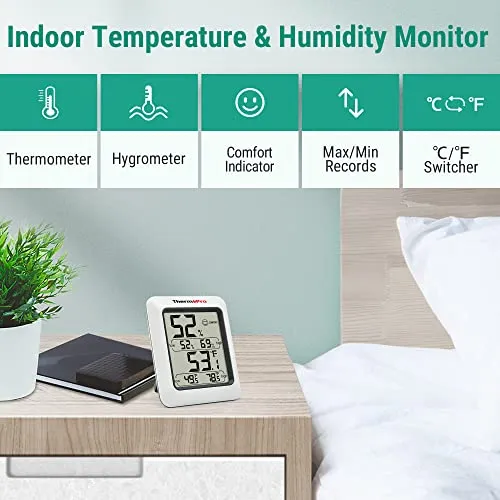ThermoPro TP50 Termometro Igrometro Digitale per Ambiente Misuratore di Umidità e Temperatura Interno per Casa Termoigrometro Professionale per Misura Stanza