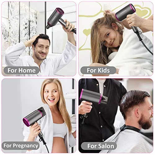 Phone Per Capelli Professionale,1800w Asciugacapelli Ioni Professionali, Phon Con Diffusore con Diffusore, 2 Pettini, 3 Impostazioni di Temperatura, Pulsante di Raffreddamento