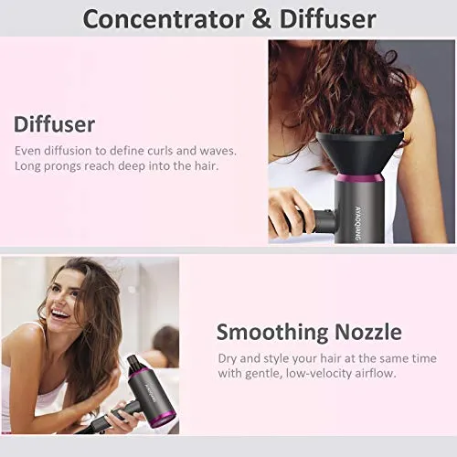 Phone Per Capelli Professionale,1800w Asciugacapelli Ioni Professionali, Phon Con Diffusore con Diffusore, 2 Pettini, 3 Impostazioni di Temperatura, Pulsante di Raffreddamento