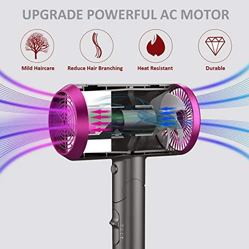 Phone Per Capelli Professionale,1800w Asciugacapelli Ioni Professionali, Phon Con Diffusore con Diffusore, 2 Pettini, 3 Impostazioni di Temperatura, Pulsante di Raffreddamento