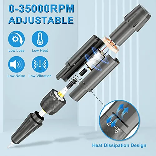 ENGERWALL Fresa per Unghie Professionale Ricaricabile Portatile, 35000 RPM Schermo LCD Elettrica per Unghie Kit con 13 Testine Iucidanti e 56 Nastri Abrasivi per Casa e Salone Manicure, Argento Scuro