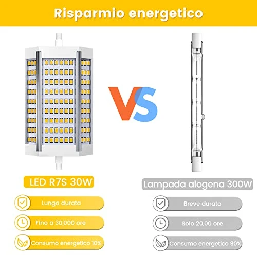 Bonlux 30W Lampadine R7S 118mm LED Dimmerabile, Equivalente 300W Lampadina alogena incandescente，doppio attacco lampadina r7s j118 per luci paesaggistiche (Bianco freddo 6000K, confezione da 1)