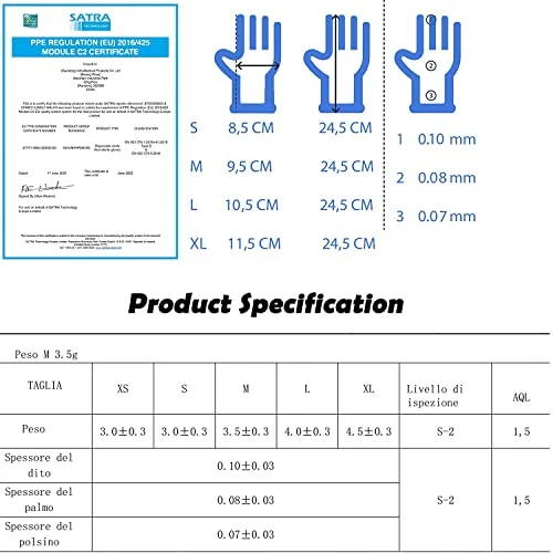 200 guanti in Nitrile L senza polvere, senza lattice, ipoallergenici, certificati CE conforme alla norma EN455 guanti per alimenti guanti medici monouso