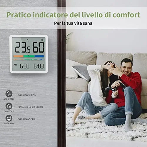 NOKLEAD Igrometro Termometro per interni - Indicatore digitale con sensore di monitoraggio della temperatura, Portable misuratore di umidità accurato per Ambiente Stanza monitoraggio (Bianco)
