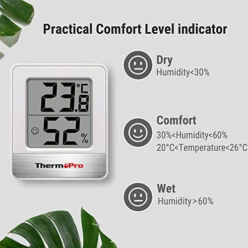 ThermoPro TP49 Mini Igrometro Termometro Digitale Termoigrometro da Interno per Casa Monitor di Temperatura e umidità per Ambienti con Livello di Comfort, Bianco