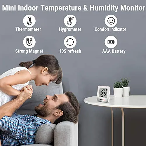 ThermoPro TP49 Mini Igrometro Termometro Digitale Termoigrometro da Interno per Casa Monitor di Temperatura e umidità per Ambienti con Livello di Comfort, Bianco