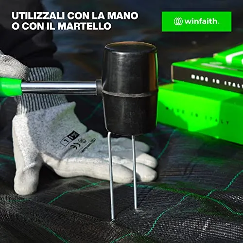 Winfaith 100 Picchetti Telo Pacciamatura Made in Italy in Acciaio EN 10204 3.1 Zincato a Caldo - Antiruggine Giardino Erba Sintetica Ancoraggio - Misure mm H150 x L30 x D3