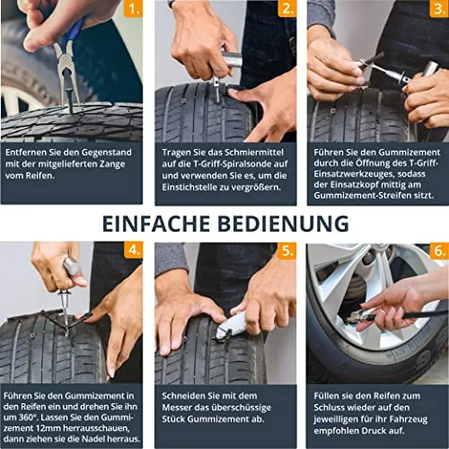 BAURIX® Premium Kit Riparazione Pneumatici Auto [68 Pezzi] - Kit Riparazione Pneumatici Moto - Kit ripara gomme Auto Senza Dover Cambiare Gli Pneumatici - Kit per Riparazione Pneumatici tubeless