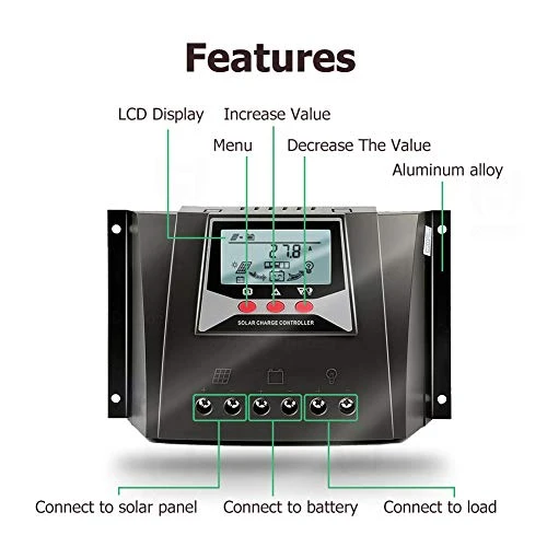 SolaMr 60A Regolatore di Carica Solare 12V/24V/36V/48V Regolatore Intelligente di Tensione di Identificazione Automatica con Display LCD per Solar Home System - WP6048D