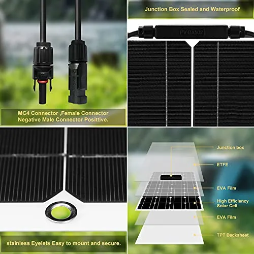DOKIO 4PC 100W Flessibile Pannello Solare Monocristallino Fotovoltaico 400W per Giardino Camper Tetto RV Barca