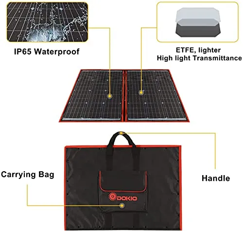 DOKIO Kit Pannello Solare Pieghevole Portatile 100W 18V Monocristallino con uscita USB controller solare per ricarica batteria 12v