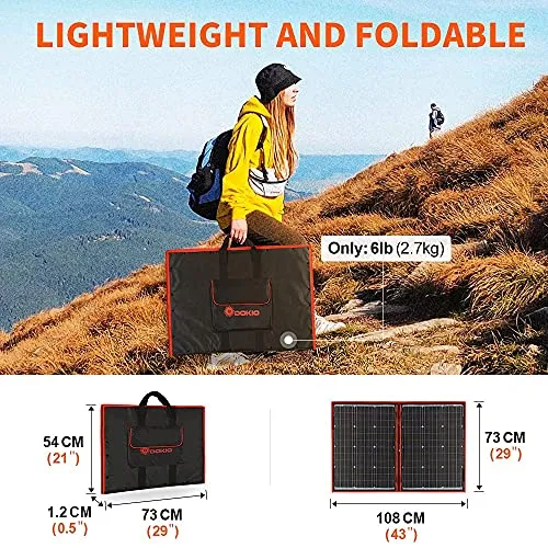 DOKIO Kit Pannello Solare Pieghevole Portatile 100W 18V Monocristallino con uscita USB controller solare per ricarica batteria 12v