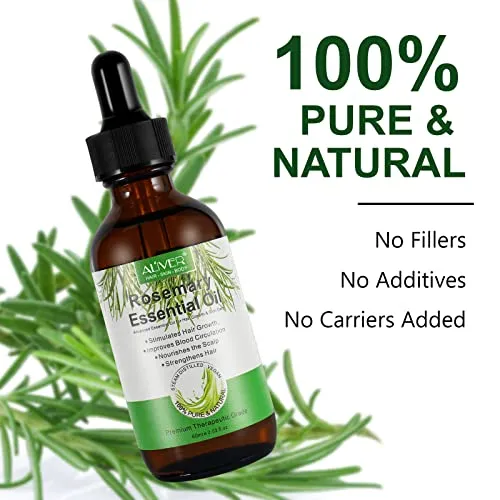 Olio Essenziale di Rosmarino per Capelli Crescita, Rosemary Essential Oil for Hair Growth, per Capelli Secchi e Danneggiati, Stimolano la Crescita dei Capelli, Nutrono Il Cuoio Capelluto, 60 ml
