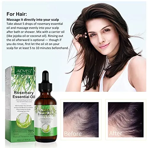 Olio Essenziale di Rosmarino per Capelli Crescita, Rosemary Essential Oil for Hair Growth, per Capelli Secchi e Danneggiati, Stimolano la Crescita dei Capelli, Nutrono Il Cuoio Capelluto, 60 ml