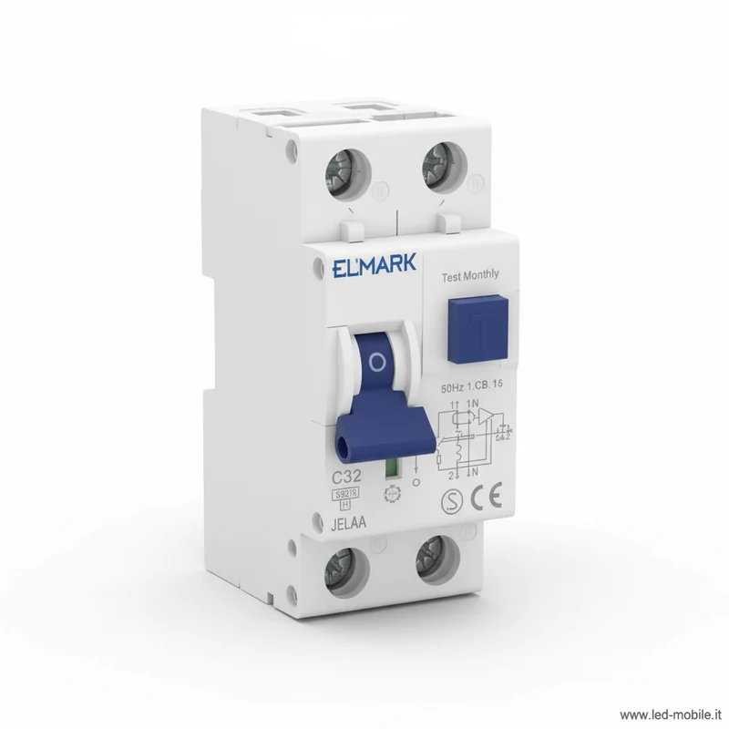 Interruttore Magnetotermico Differenziale ELMARK 1P+N 32A 6kA 30mA Classe A - 2 Moduli