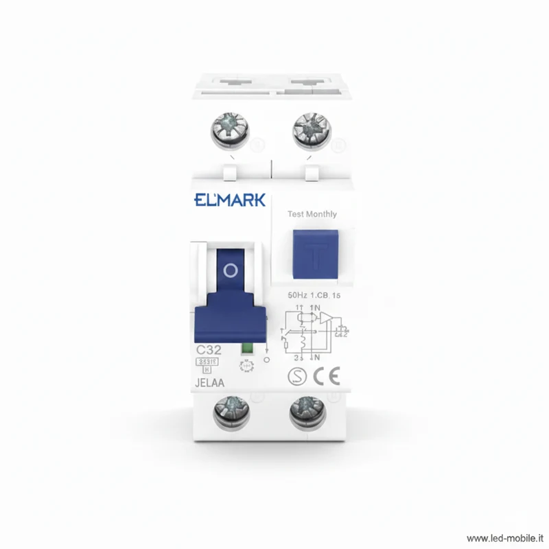 Interruttore Magnetotermico Differenziale ELMARK 1P+N 32A 6kA 30mA Classe A - 2 Moduli