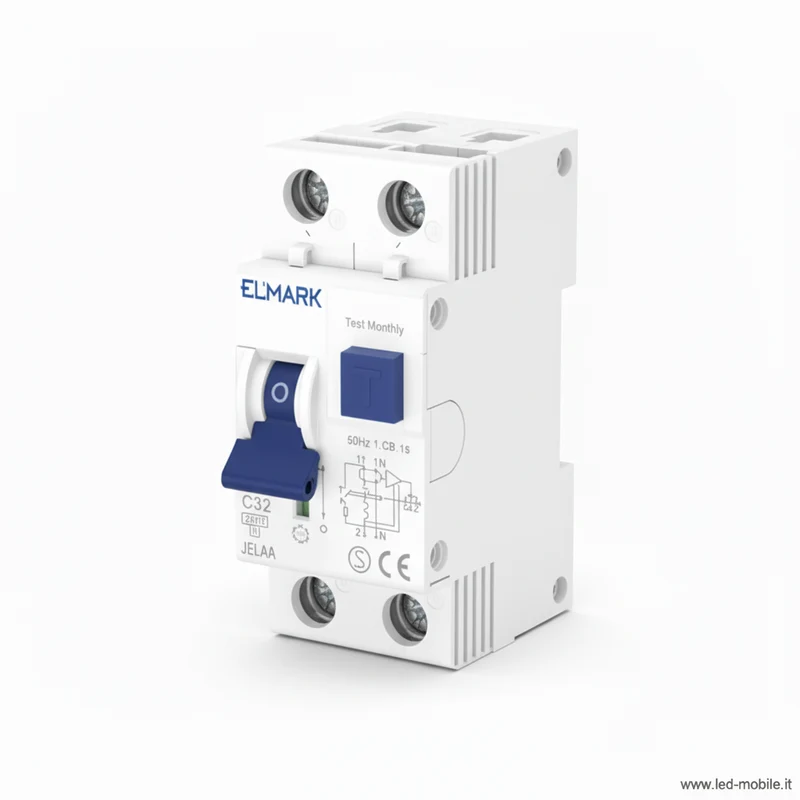 Interruttore Magnetotermico Differenziale ELMARK 1P+N 32A 6kA 30mA Classe A - 2 Moduli