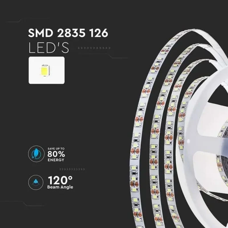 Bobina Striscia LED V-TAC 5 Metri (24V) - Alta Luminosità 120 LED/m - Luce Bianco Naturale 4000K (SKU 212594)