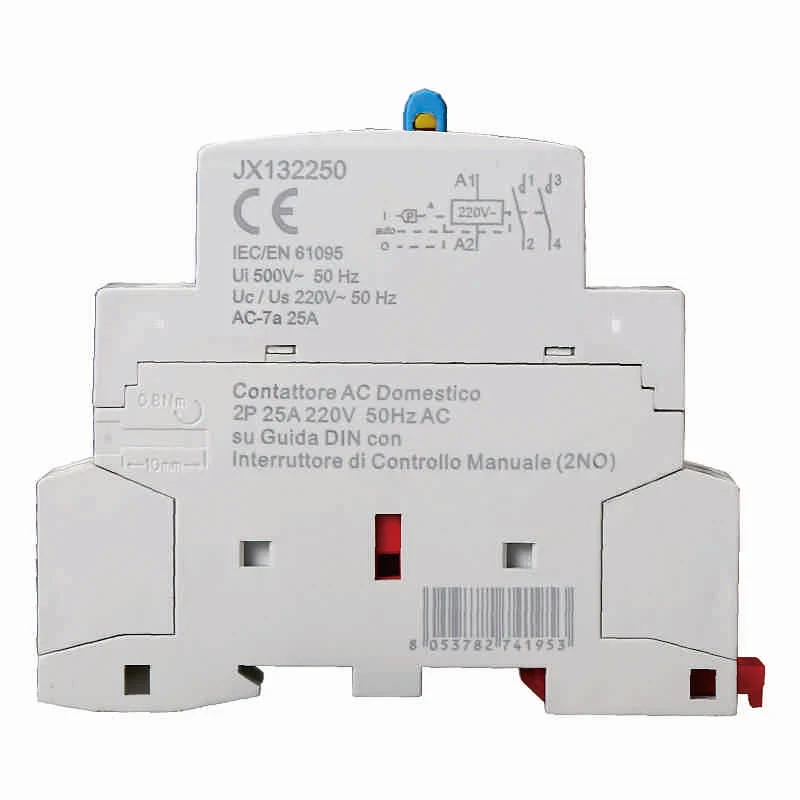 Ettroit Contattore AC Domestico 2P 25A 220v 50hz AC su Guida DIN con Interruttore di Controllo Manuale (2NO) | JX132250