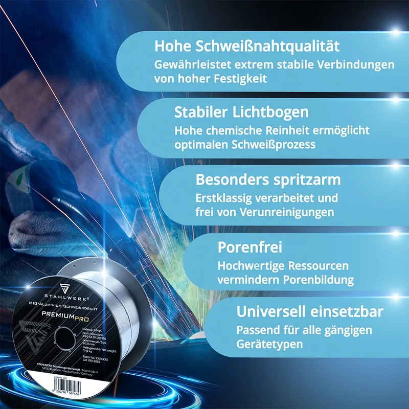 STAHLWERK MIG MAG Aluminium Schweißdraht ER5356 (AlMg5) 1,0 mm 0,45 kg Drahtrolle | Drahtspule | Zusatzwerkstoff | Universal Schweißdraht | Massivdrahtelektrode