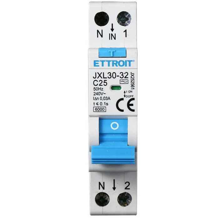 Ettroit interruttore magnetotermico differenziale salvavita 1 modulo 1P+N 25A n 0,03 6000 | jx252561