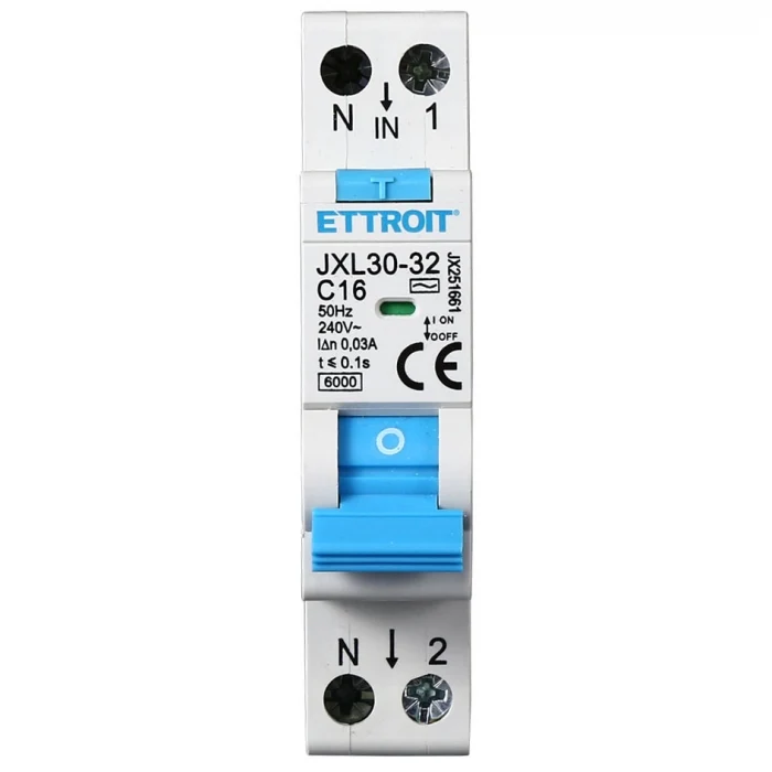 Ettroit interruttore magnetotermico differenziale salvavita 1 modulo 1P+N 16A n 0,03 6000 | jx251661