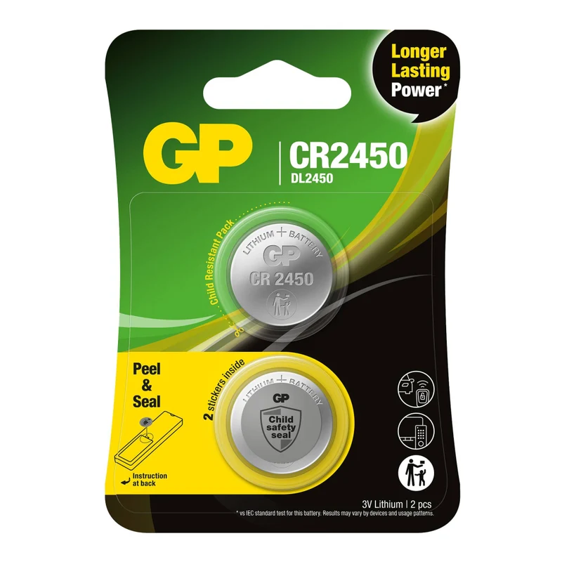 Batteria a Bottone Litio CR2450 3V GP Batteries – Blister 2 Pezzi