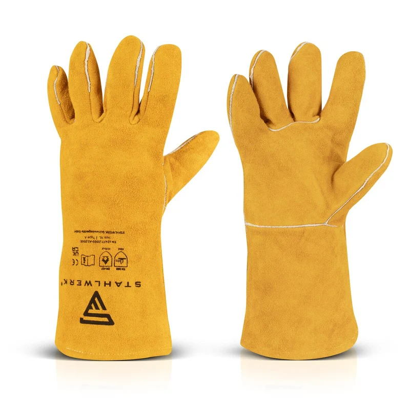 STAHLWERK Schweißerschutzhandschuhe aus Echtleder dick / Schutzkleidung / Handschuhe zum Schweißen und Plasmaschneiden