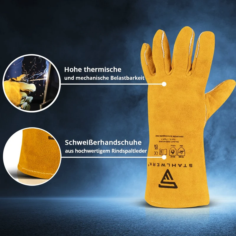 STAHLWERK Schweißerschutzhandschuhe aus Echtleder dick / Schutzkleidung / Handschuhe zum Schweißen und Plasmaschneiden