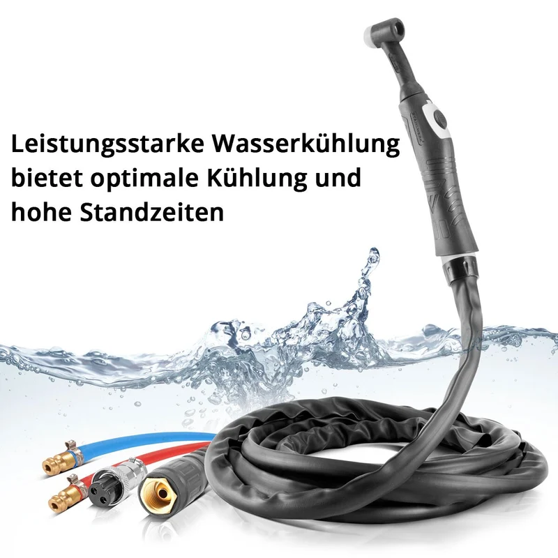 STAHLWERK Wassergekühlter WIG Schweißbrenner WP18 | SR18 bis 300 A mit 5 m Schutzgas-Schlauchpaket inklusive Wasserkühler mit 370 W und 6 L Tank