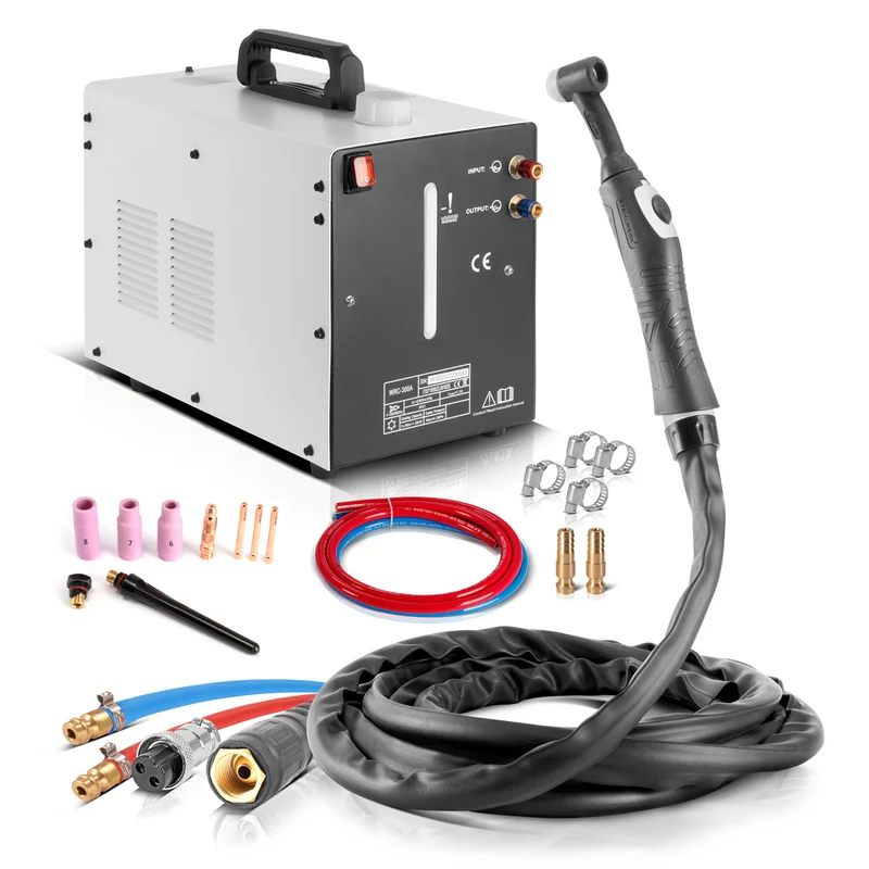 STAHLWERK Wassergekühlter WIG Schweißbrenner WP18 | SR18 bis 300 A mit 5 m Schutzgas-Schlauchpaket inklusive Wasserkühler mit 370 W und 6 L Tank