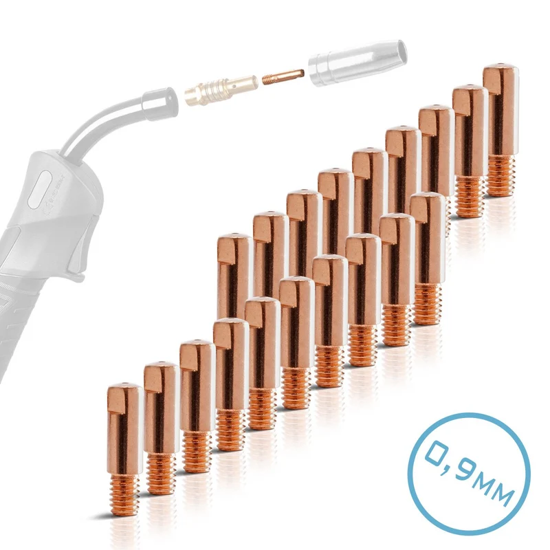 STAHLWERK 20er Set AK15 | MB15 | AK14 | MB14 Stromdüsen | Kontaktdüsen M6x25 in 0,9 mm MIG MAG Verschleißteile Set | Schweißzubehör für Schweißbrenner