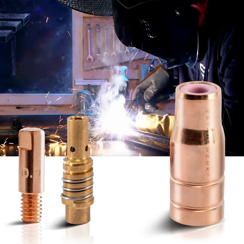 STAHLWERK FLUX AK15/MB15 AK14/MB14 Verschleißteile Set | 23-teiliges Original Schweißzubehör Set mit Fülldrahtdüsen | Düsenträger und Stromdüsen 0,9 mm