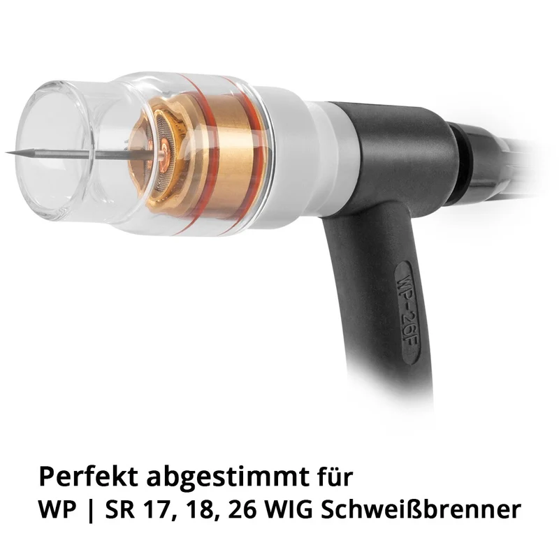 STAHLWERK Premium WIG Glas-Gaslinsen-Set 14-teiliges Schweißzubehör mit Glas-Gasdüsen, Spannhülsen, Spannhülsengehäusen, Schweißbrenner-Isolator, Dichtungen und Glasdüsen-Adapter für WP | SR 17, 18, 26 WIG Schweißbrenner