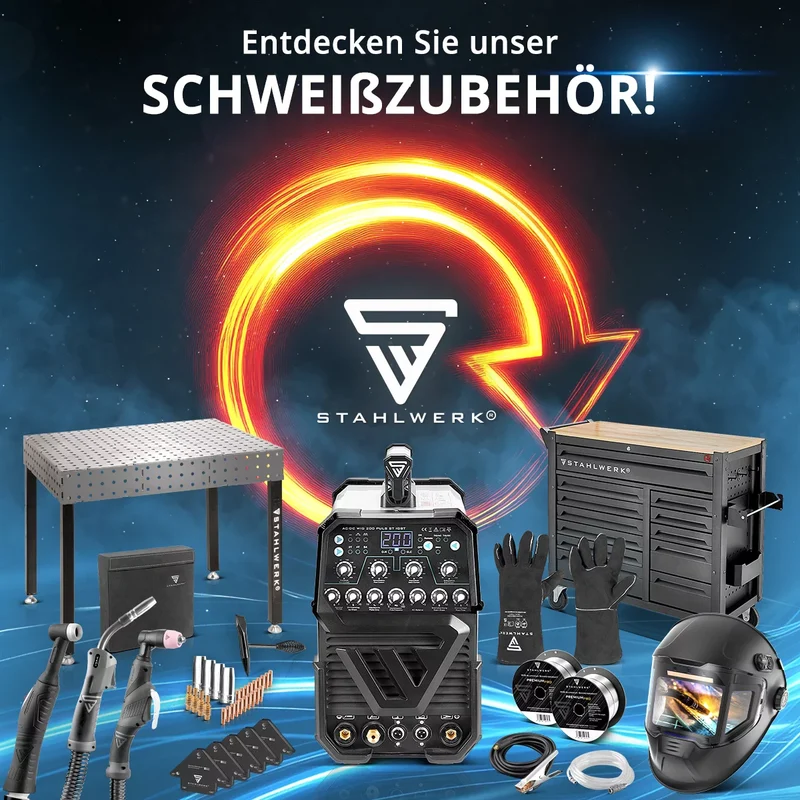 STAHLWERK Schweißgerät Mini FLUX 120 ST Digital mit 120 A Vollausstattung, synergischem Drahtvorschub, Lift-TIG und ARC/MMA Funktion zum Schweißen ohne Schutzgas