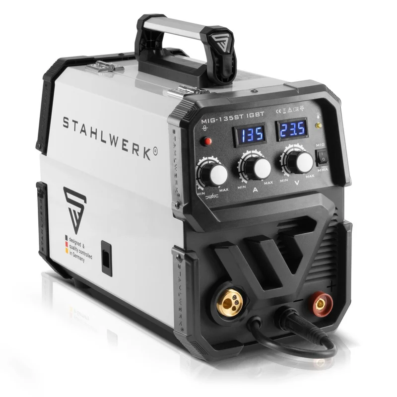 STAHLWERK Schweißgerät MIG MAG 135 ST IGBT Vollausstattung / Schutzgasschweißgerät mit synergischem Drahtvorschub und echten 135 Ampere / Kombi-Schweißgerät