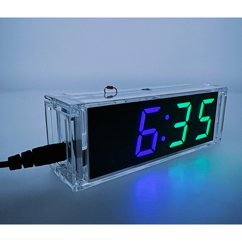 Digital clock kit with acrylic housing - DIY electronic clock with 4-digit LED display - Arduino-compatible soldering for beginners - kit for learning electronics and soldering