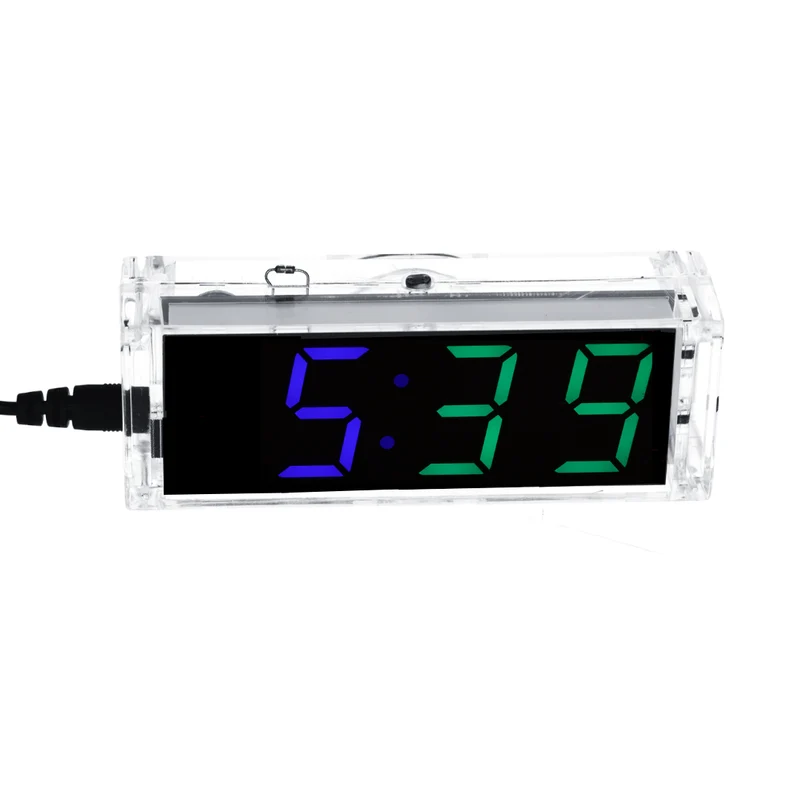 Digital clock kit with acrylic housing - DIY electronic clock with 4-digit LED display - Arduino-compatible soldering for beginners - kit for learning electronics and soldering