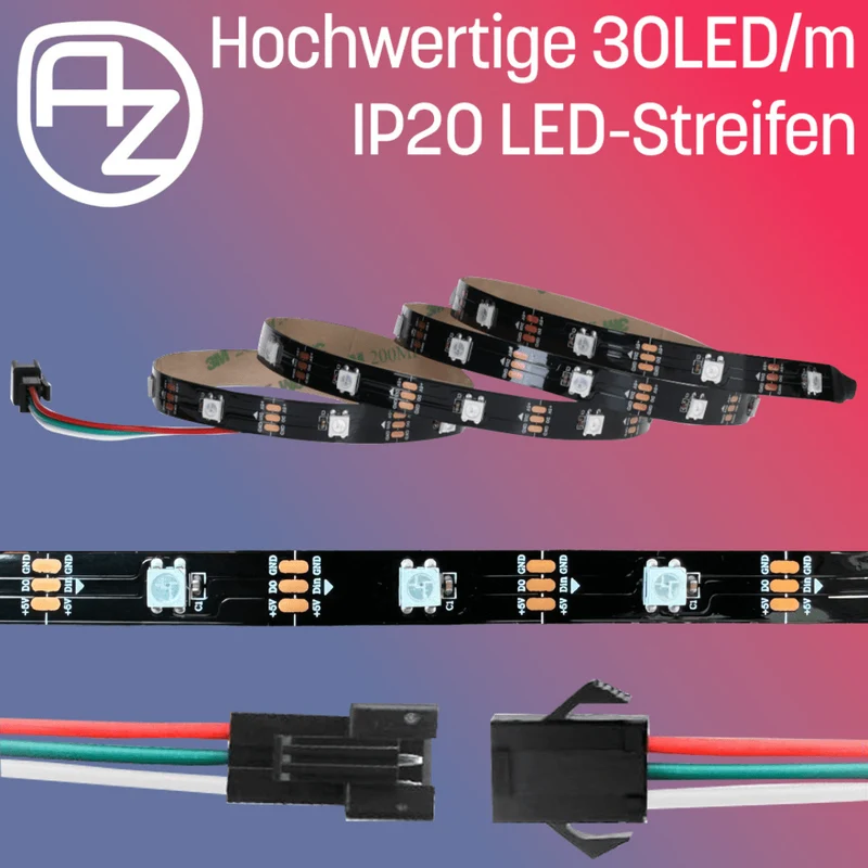 WS2812B 30 LEDs/m 30 Pixels/m LED Strip RGB adressierbarer LED Streifen mit 5050 SMD LEDs IP20 Schwarz nicht Wasserdicht