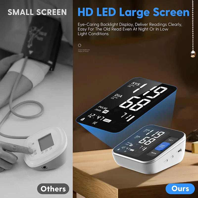 Misuratore di Pressione da Braccio Digitale, Misurazione Automatic di Pressione Arteriosa e Battito Cardiaco,Comoda Custodia per Trasporto,Grande Display Retroilluminato(22-40cm)
