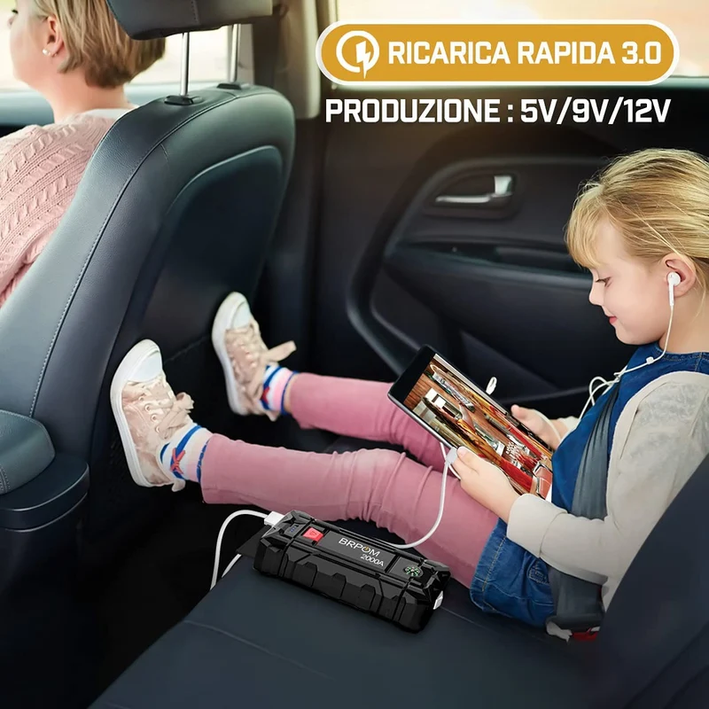 BRPOM Avviatore Batteria Auto, 1500A 15800mAh Avviatore di Emergenza per Auto/Moto, (Motori Fino a 7.0L Gas o 5.5L Diesel)Torcia a LED,Porta USB da per Smartphone (1500A)…