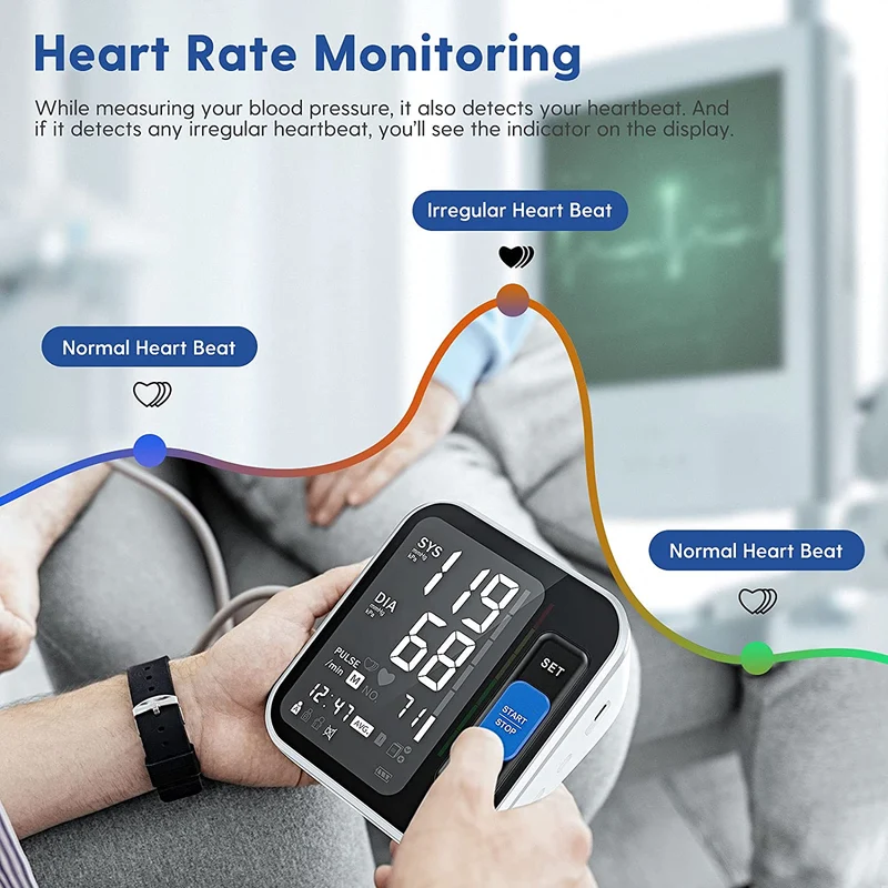 Misuratore di Pressione da Braccio Digitale, Misurazione Automatic di Pressione Arteriosa e Battito Cardiaco,Comoda Custodia per Trasporto,Grande Display Retroilluminato(22-40cm)
