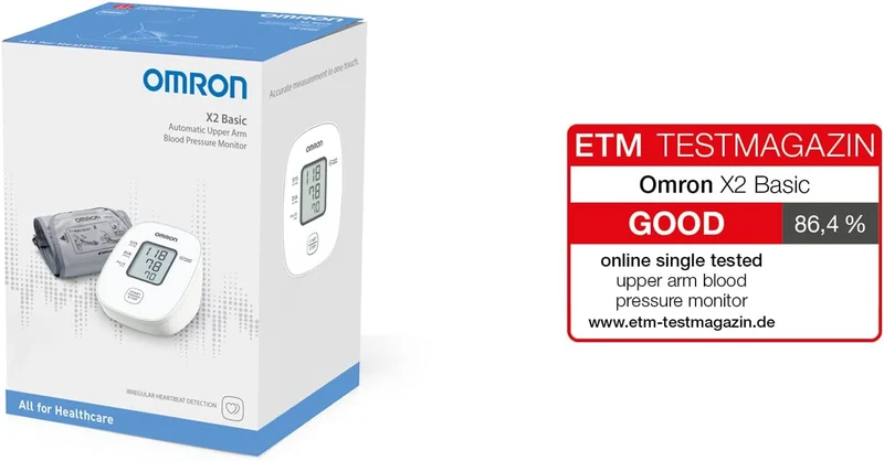 OMRON X2 Basic Misuratore di Pressione Arteriosa da Braccio Digitale - Apparecchio Automatico per Misurare la Pressione Sanguigna a Casa, clinicamente validato